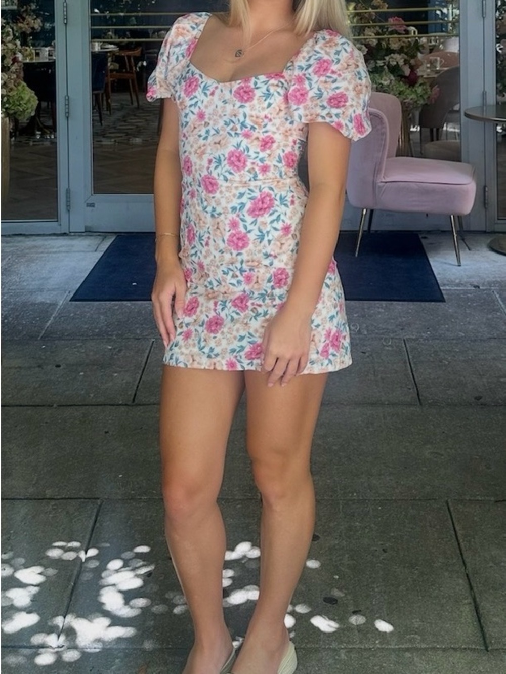 Alter’d State Floral Square-Neck Mini Dress in Pink and White